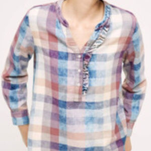 Anthro Isabella Sinclair plaid ruffle henley